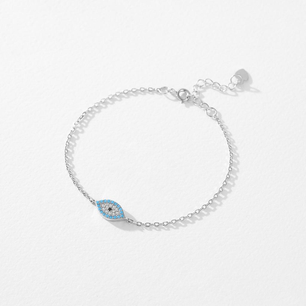 MODIAN Pure 925 Silver Fashion Natural Turquoise Blue Eyes Bracelet Chain Link For Women Pave Setting CZ Fine Jewelry