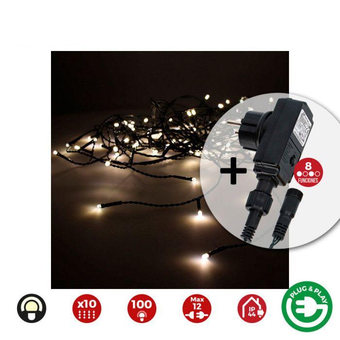 Rideau LED Easy-Connect 2x1m 10 bandes 100 Leds Blanc Chaleureux - GENERIQUE