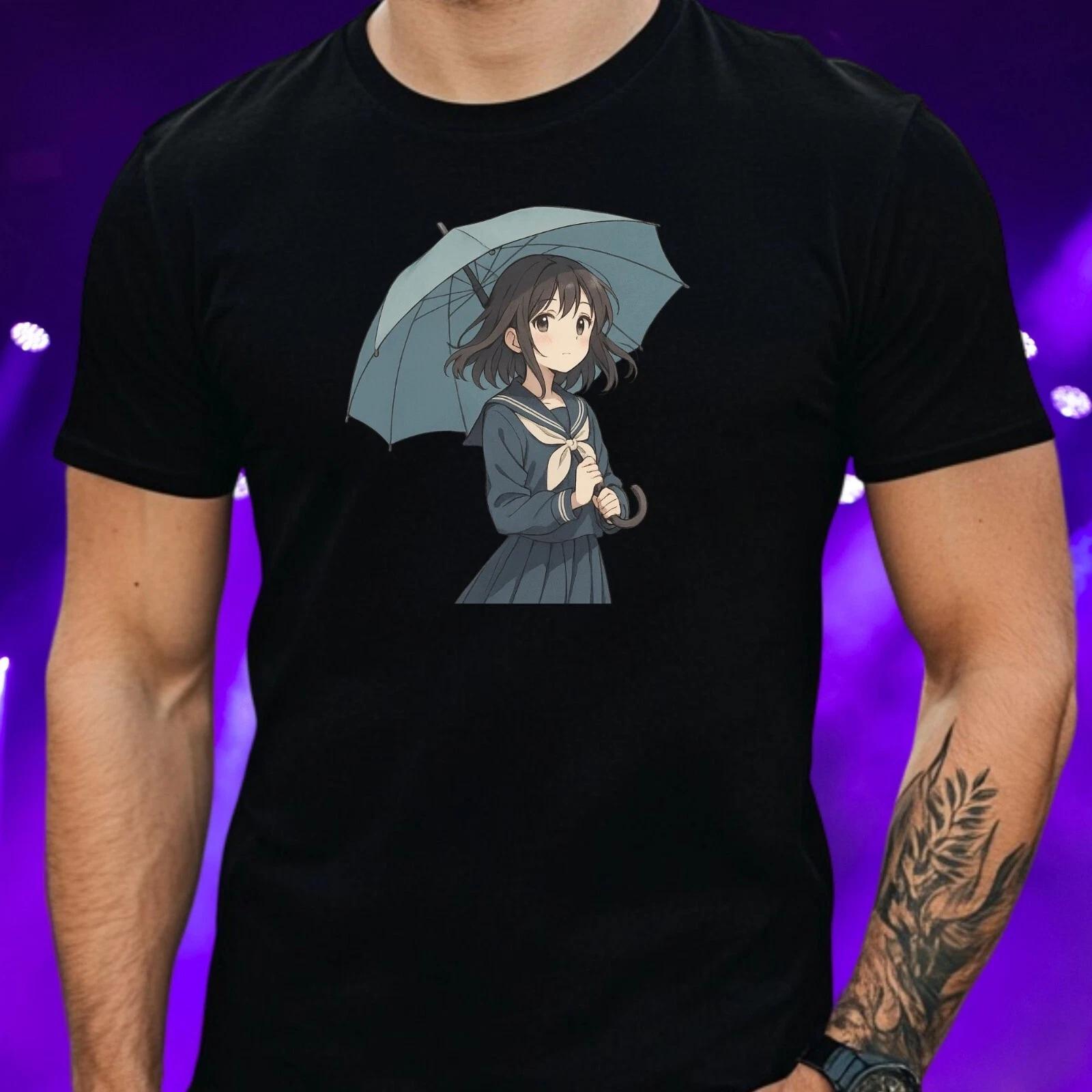 T-Shirt Herren Anime Regenschirm Mädchen Motiv Baumwolle Größe S bis 5XL XS