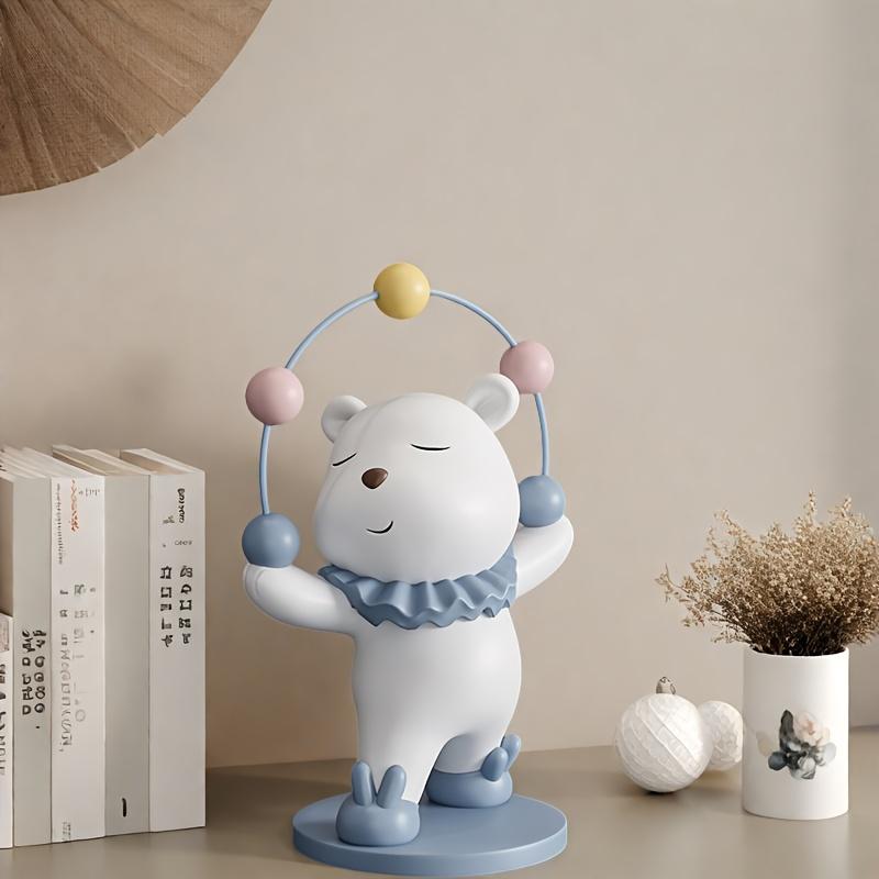 1pc Resin Bear Figurine with Blue Scarf and Golden Ball,Charming Tabletop Decor for Living Room, Bedroom, Entryway, or Study, Bear Home Deco