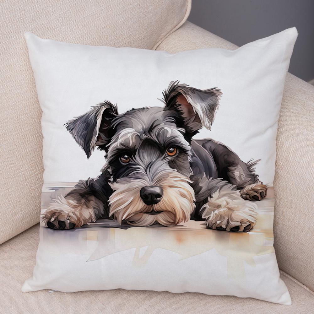 Roztomilý povlak na polštář s mini kníračem pro domácnost, oboustranný potisk, dekorace, kreslený mazlíček, zvíře, na pohovku, do auta, povlak na polštář, měkký plyšový povlak na polštář