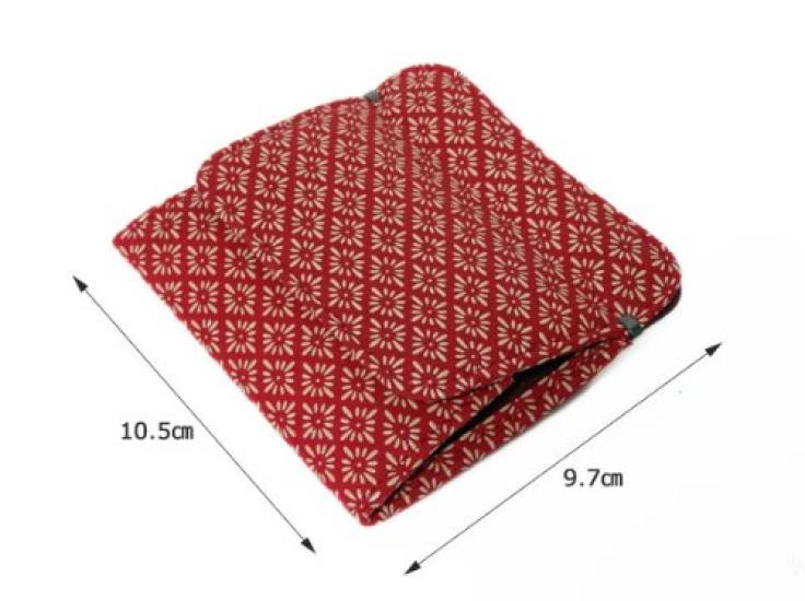 [Inden-ya] Inden Schlanke Geldbörse mit Haken und Druckknopfverschluss, 1208, Münzbörse G, Rotes Hirschleder mit Weißer Lackierung, Diamant- und Chrysanthemenmuster,