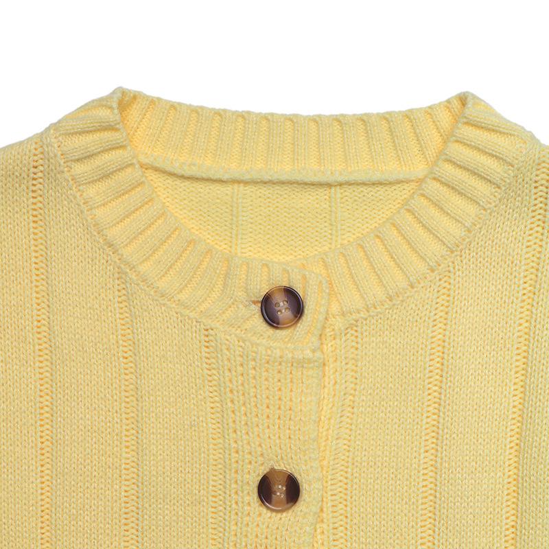 2026 Winter New Pure Color Round Neck Knit Cardigan - Women's Trendy Button-up Sweater