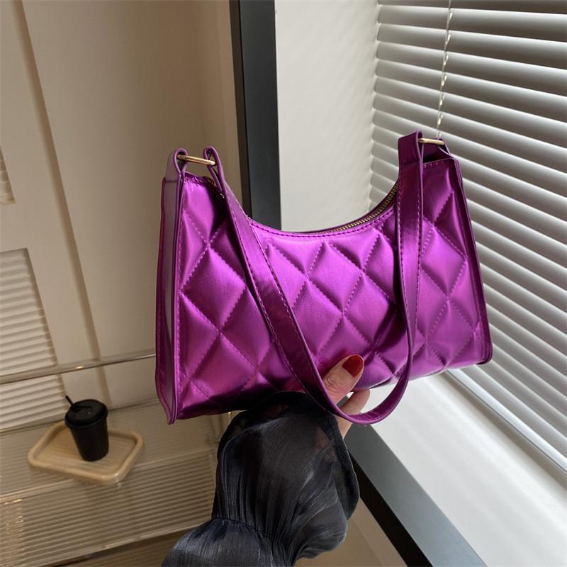 Trendy Quilted Underarm Handbag For Women Chic Embroidered Shoulder Bag Available In Silver Blue Pink And Raspberry