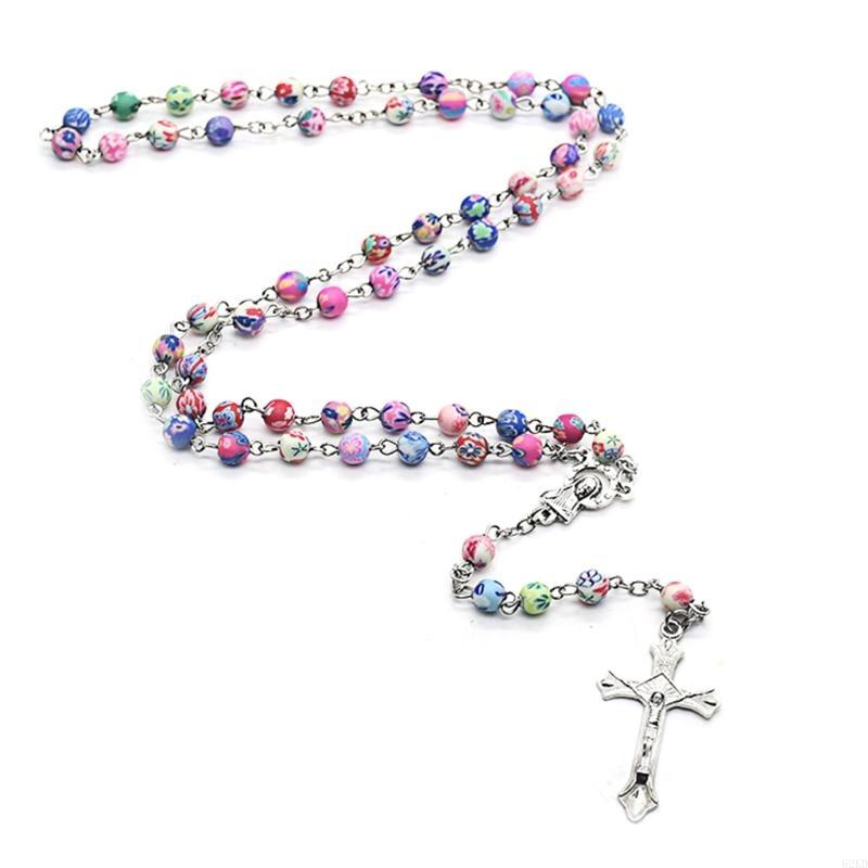 62KD 6mm Round Ceramic Beads Rosary Necklace for Cross Pendant Catholic Necklaces Religious Jewelry Women Gift