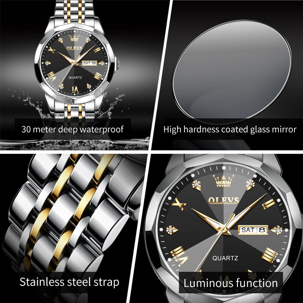 OLEVS 9931 Quartz Watch for Men Solid Stainless Steel Strap Rhombus Design Fashion Business Wristwatch Men's Waterproof Watches
