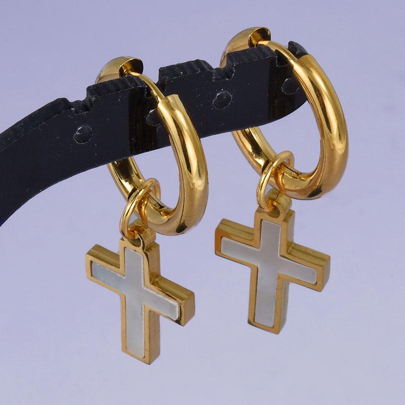 1 Pair Gold Color The Sword Evil Eye Sun Earrings For Women Men Accessories Round Hoops Stainless Steel Earring Religious Cross