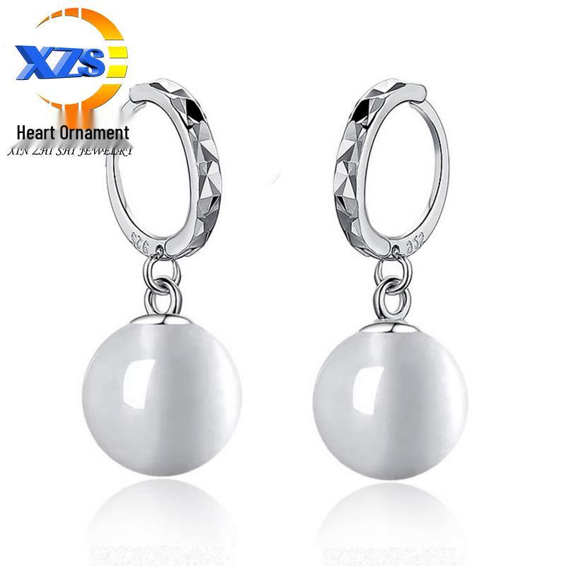 

Korean Fashion Baby s Breath Cat s Eye Stone Dangle Earrings Copper