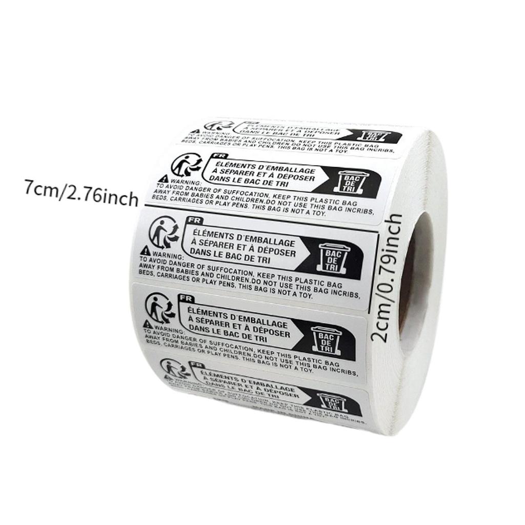 Ostrzeżenia przed uduszeniem 2000 etykiet prostokątnych Trzymać z dala od dzieci Ryzyko uduszenia Ostrzeżenie Samoprzylepne naklejki