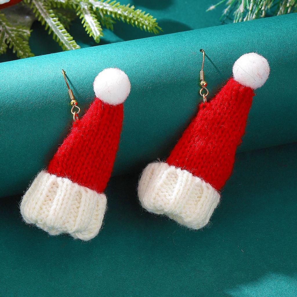 New Autumn and Winter Christmas Wind Knitted Wool Hat Scarf Earrings Girl Sweet Temperament Hairball Earrings