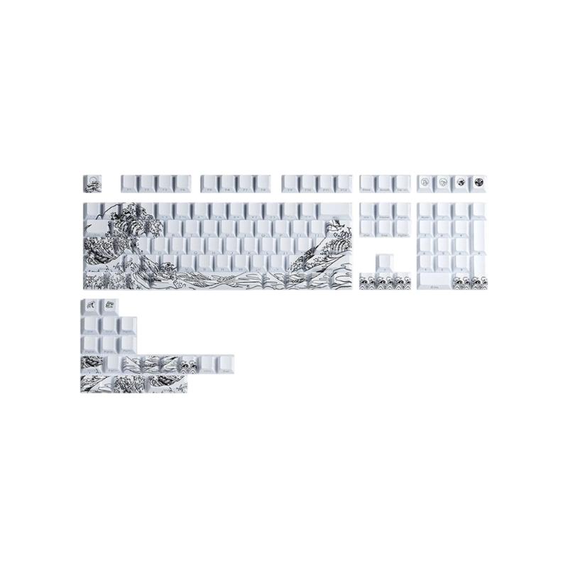 127Key PBT Dying Sublimations Keycaps Fynmi Ukiyo e Design Cherries Profile Side Engraved For ANSI ISOs Mechanical Keyboards белый