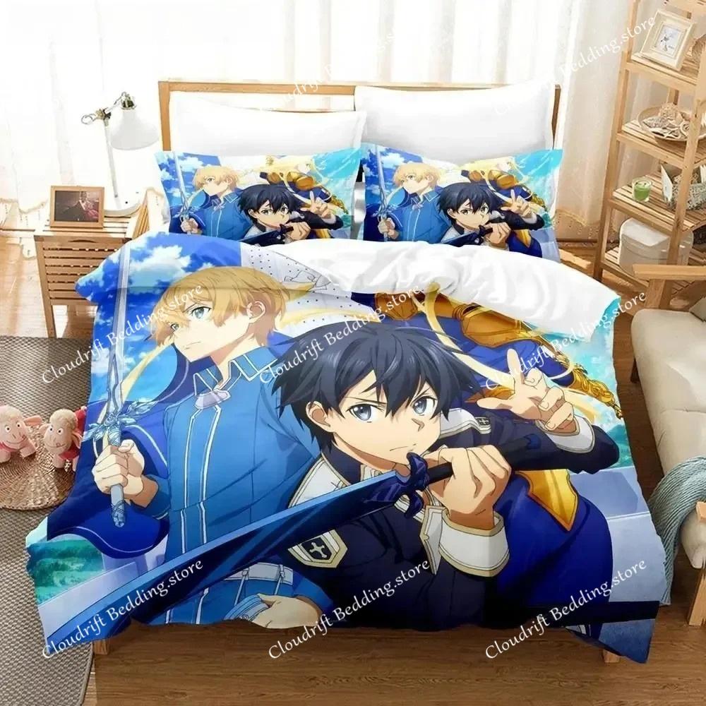 Sword Art Online Bettwäsche-Set 3D Anime-Druck Polyester Bettbezug Kissenbezüge Queen King für Kinder Geschenk Anime Bettbezug-Sets