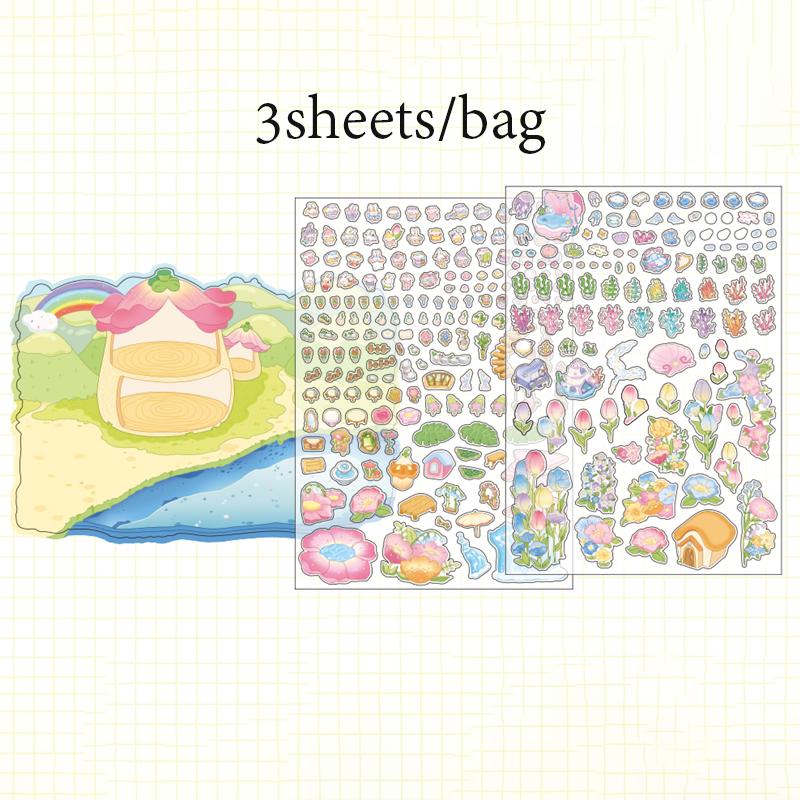 

3sheets/bag Fun World 4.0 PET Stereoscopic Miniature Large Scenic Stickers Visual Stacking Stickers Stationery Gifts Kids