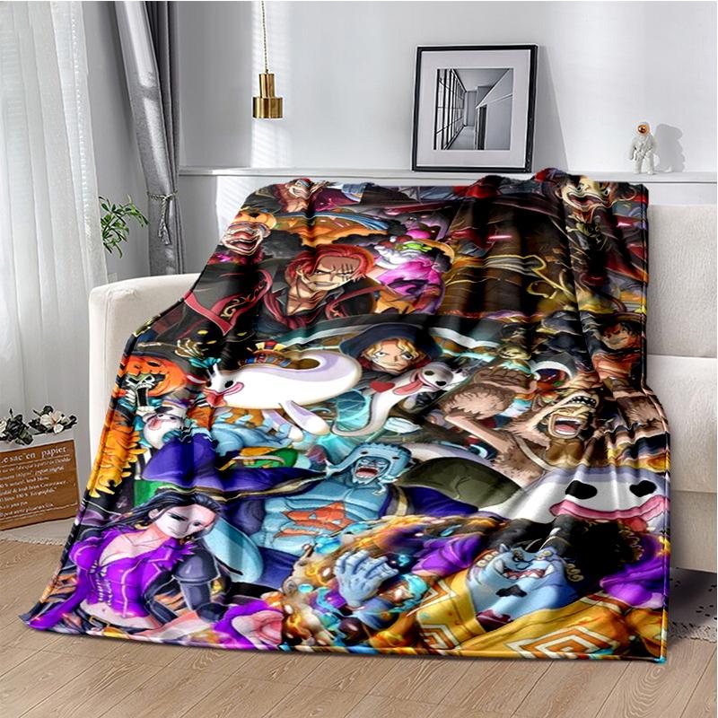3D One P-Piece Cartoon Anime Flannel Blanket Soft Warm Throw Blanket for Bedroom Living Room Bed Camping Picnic Office Kids Gift