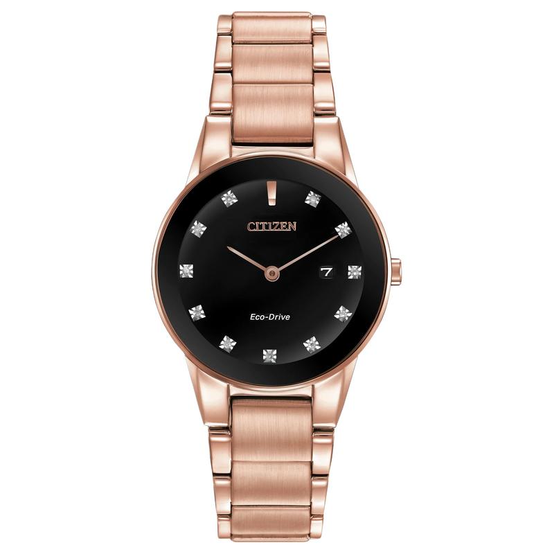 CITIZEN Axiom Series Life Waterproof Date Display Solar Quartz Steel Strap Women s Watch Black Dial GA1058-59Q чёрный