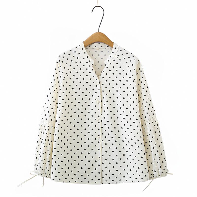 2026 Spring Elegant Plus Size Polka Dot Long Sleeve Chubby Girl Lace Cardigan with Half Open Collar 3XL белый