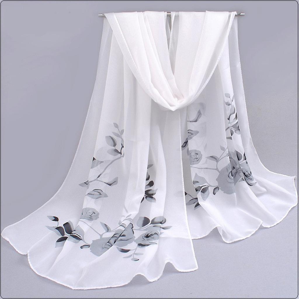 1pcs Chiffon Scarf Simple Elegant Floral Print Thin Head Scarf Large Shawl, Summer Beach Towel Sunscreen Shawl Windproof Neck Sc