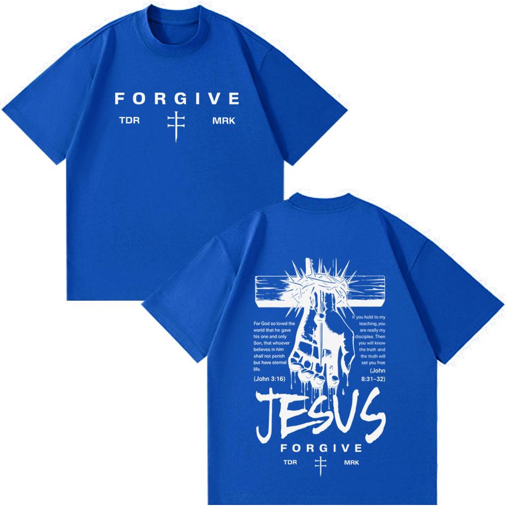 Jesus Forgive Vintage Fashion Graphic Tshirt Unisex Unisex Casual Loose Tshirts Shortsleeved Oversized Hiphop Cotton Tshirts