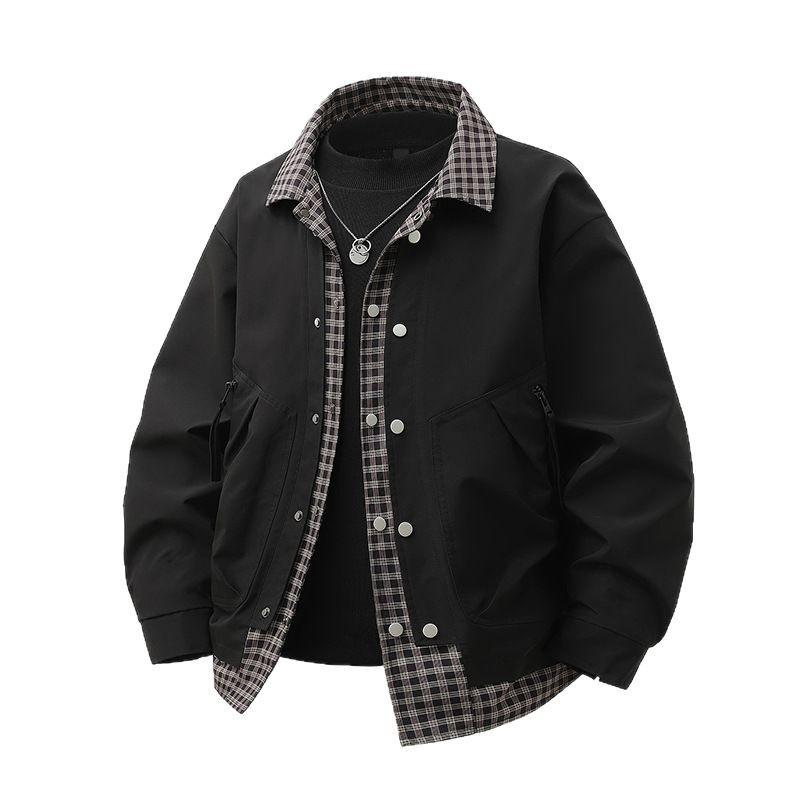Men's Spring and Autumn High-end and Handsome Fat Man's Big Size Fake Two-piece Handsome Jacket Top