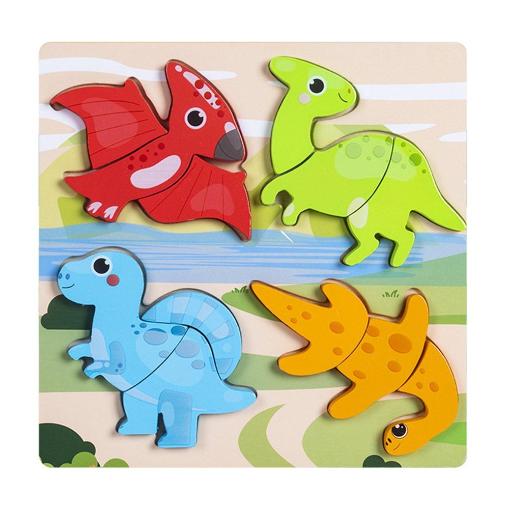 New Multicolor Wooden 3D Puzzle Fruits Dinosaur Hand-eye Coordination Early Education Puzzle Cartoon Animal Animals Jigsaw
