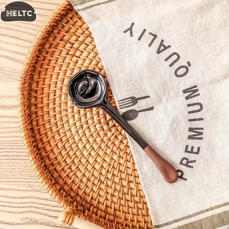 1PC Long Handle Crooked Spoon Cute Exquisite Stoneware Retro Afternoon Tea Coffee Stirring Spoon High Value Handmade Spoon Spoon