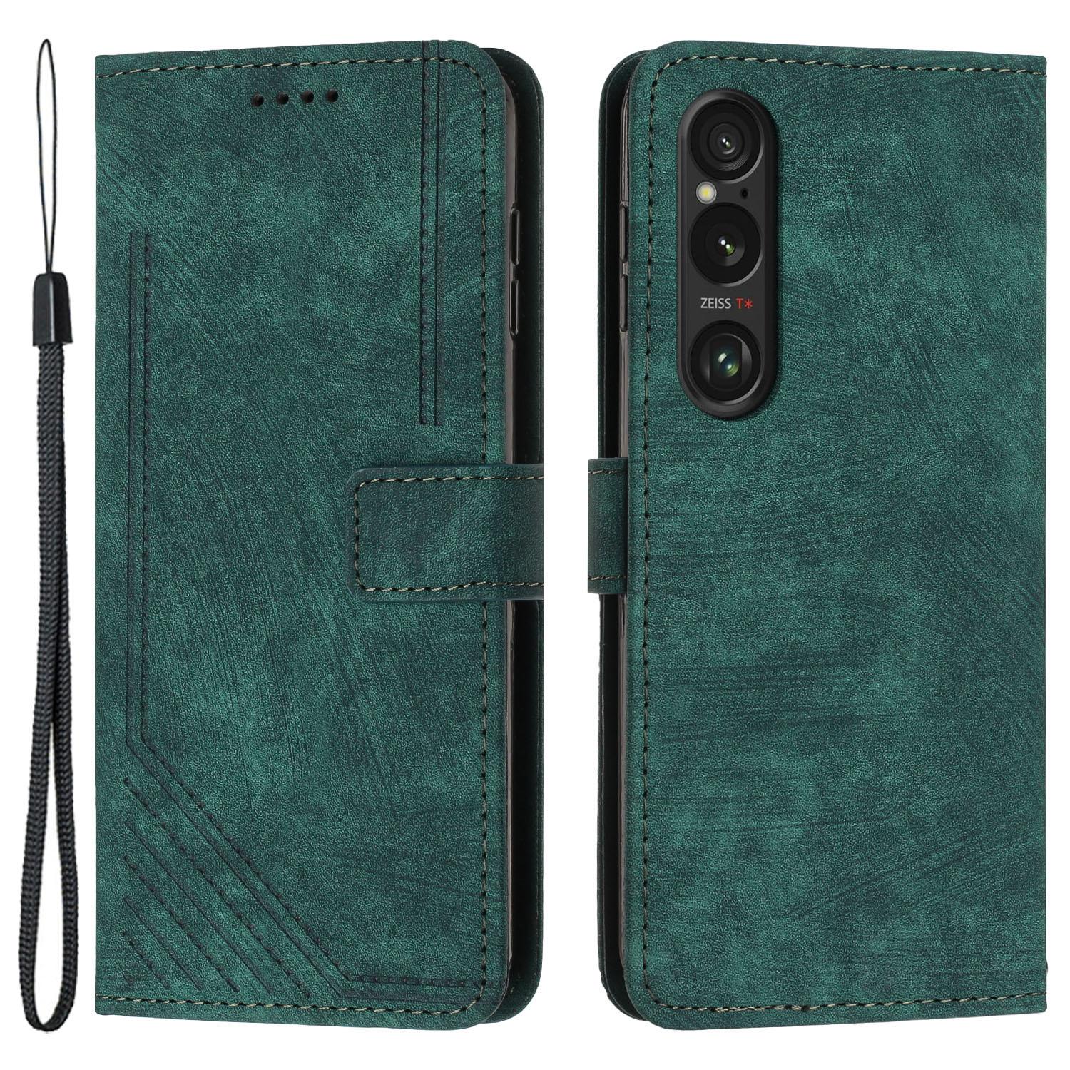 

For Sony Xperia 1 VI Case Lines Imprinted Leather Full Protection Phone Cover D