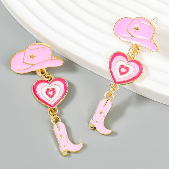 1 Pair Oil-dripping Cowgirl Hat Earrings Boot Love Heart Tassel Women Girls Western Cowboy Hat Dangle Earrings Fashion Accessories Birthday Gift