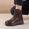 Warm Waterproof Fleece-Lined Soft Leather Ankle Boots: Thick Sole, Non-Slip, Round Toe, Perfect for Autumn & Winter.
