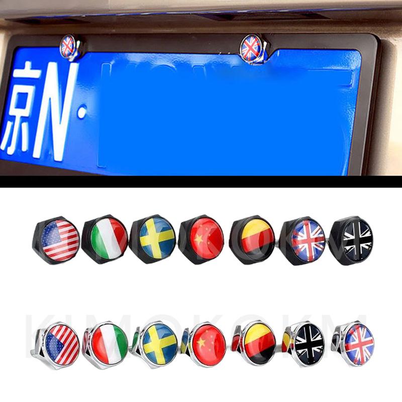 4pcs/set Car USA Italy Germany British Flag Metal Screws License Plate Bolts Auto Universal Car Accessories For VW BMW