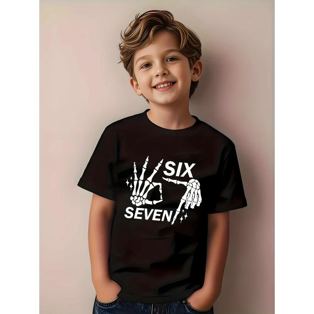 67 Six Seven Italian Brain Rot Math Joke T-Shirt Funny Casual Short Sleeve Round Neck Tops Summer Comfortable Children's T-Shirt