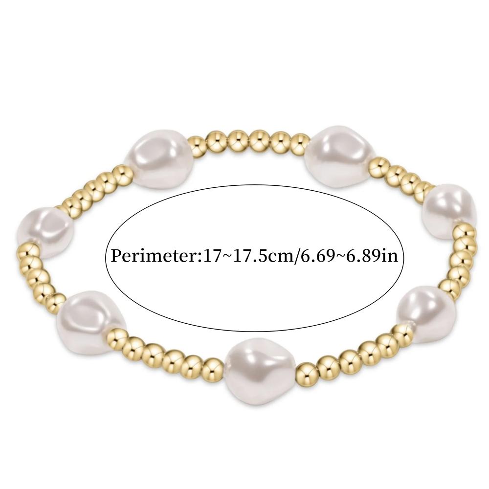 

Vlen Gold Plated Pearl Bead Bracelet for Women Hypoallergenic Tarnish Resistant Adjustable Elegant Jewelry Gift for Her
