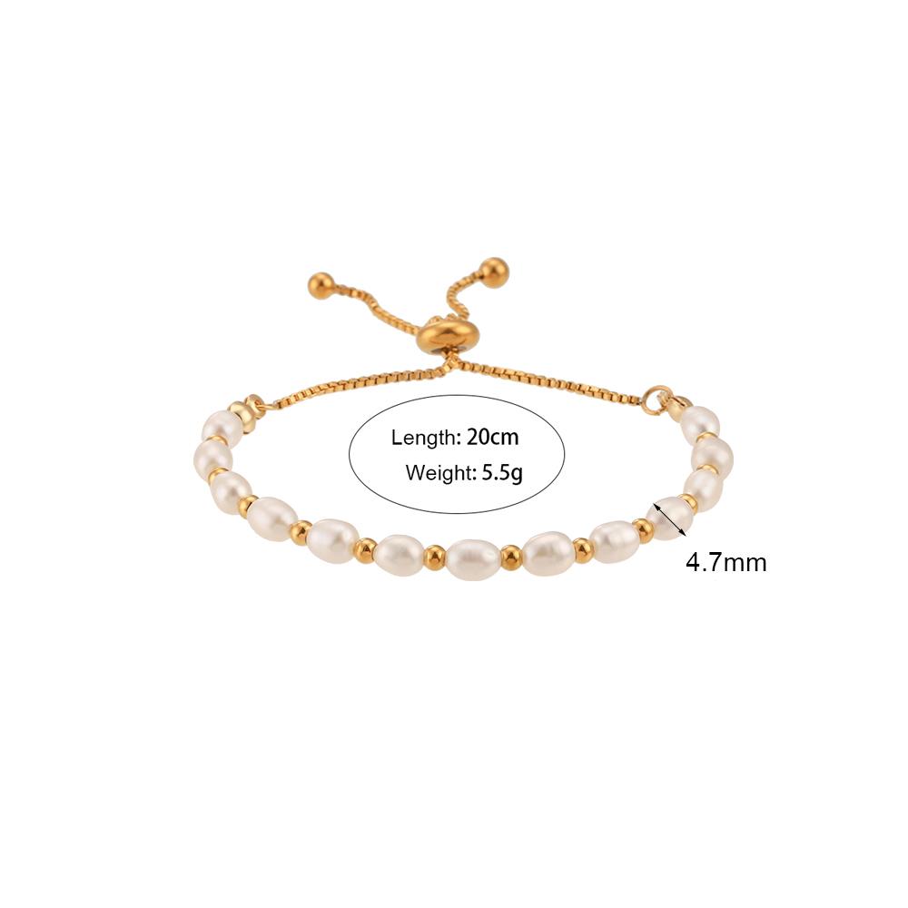 

MamacitaSlay 316L Stainless Steel Pearl Adjustable Slider Bracelet 18K Gold Plated Waterproof Jewelry For Women Trend Bracelet 20cm золотий