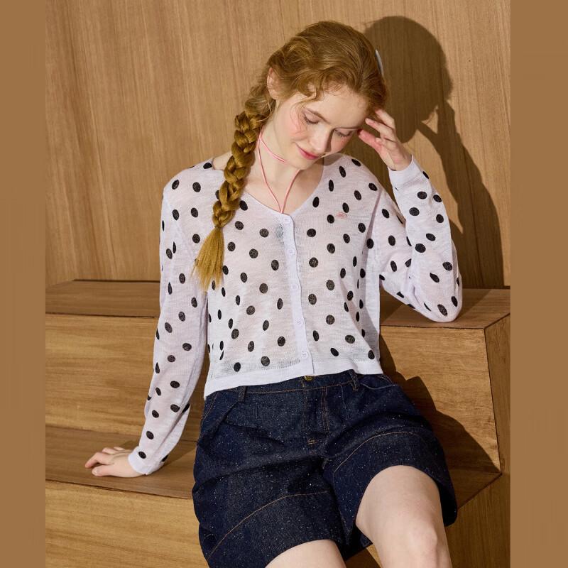 COOLHUT Women's V-Neck Polka Dot Knit Long Sleeve Cardigan Top
