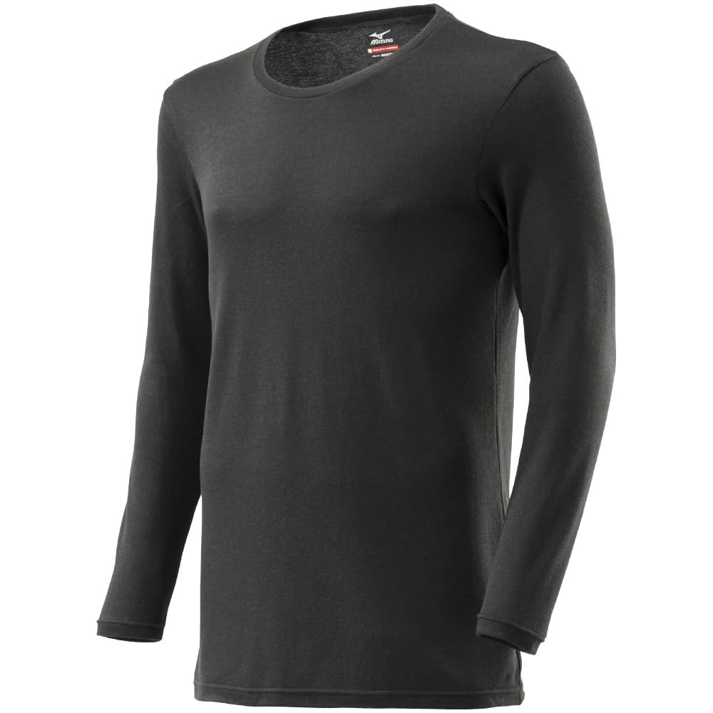 Mizuno Breath Thermo Medium Soft for Daily Crew Neck Long Sleeve Size M Underwear, Heat-Generating Innerwear, Thickness, Use, Shirt, Men's, Black,