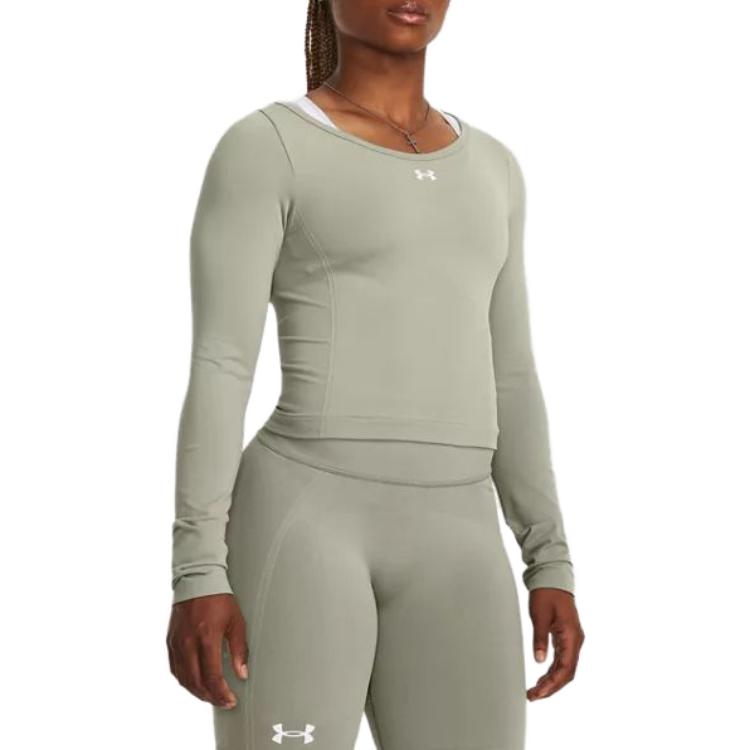 Under Armour Logo Print Fitted Short Sleeve Crewneck Sweatshirt Women sweatshirt Gray 1379150-504