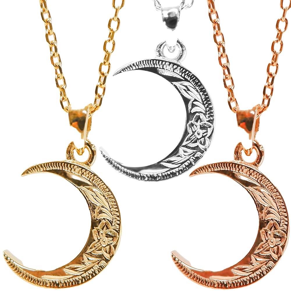 [Jurais] Hawaiian Jewelry Pendant Necklace - Moon, Crescent Moon, Plumeria, Scroll - Birthday Gift - Yellow Gold