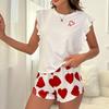 Damen ärmelloses T-Shirt Shorts Pyjama Set Lässig Bequem Nachtwäsche Loungewear