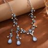 Elegant Pink Floral Rhinestone Jewelry Set for Women Gold Tone Teardrop Pendant Necklace Drop Earrings Bridal Prom Accessories