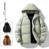 Men's Thick Warm Hooded Cotton Jacket - Versatile Solid Color, Basic Style for Couples.