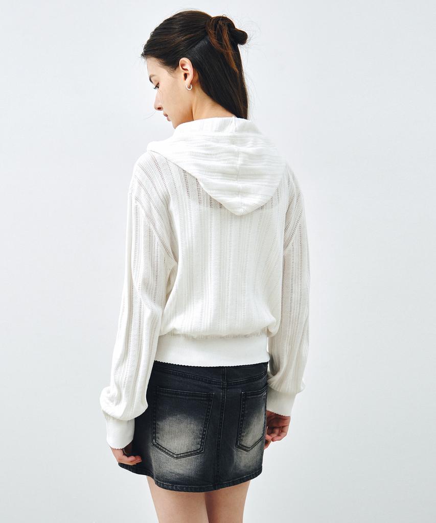 Mongdol Punched Knit Zip-Up Hoodie White Mdcd060White