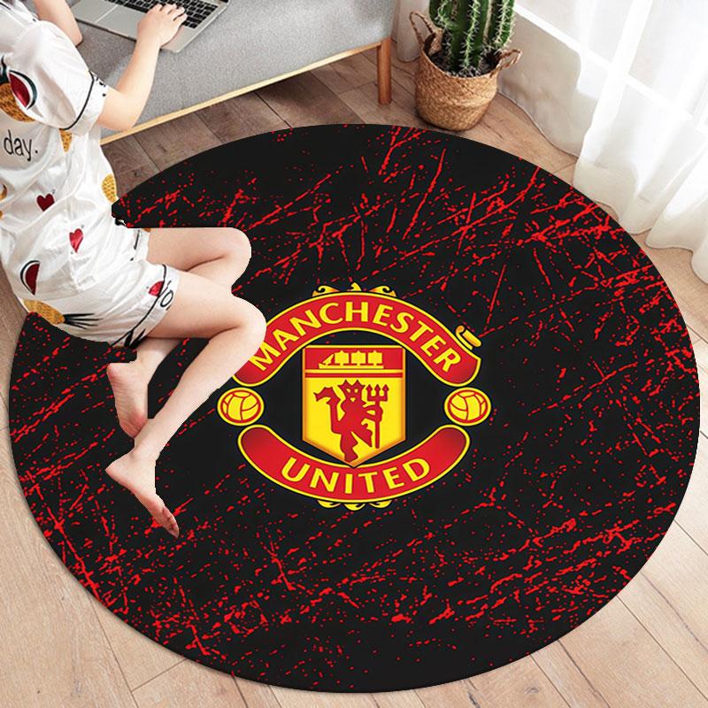 Manchester United F Round Area Rug,Carpet Rug for Living Room Bedroom Sofa Playroom Decor,Non-slip Floor Mat
