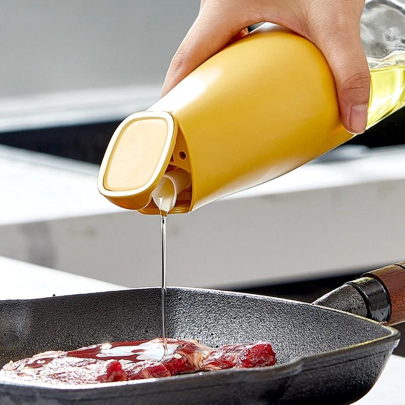 500ML Glass Oil Bottle Gravity Open Oil Bottle Leakproof Olive Oil Dispenser Camping BBQ Baking Soy Sauce Container Pot Jar