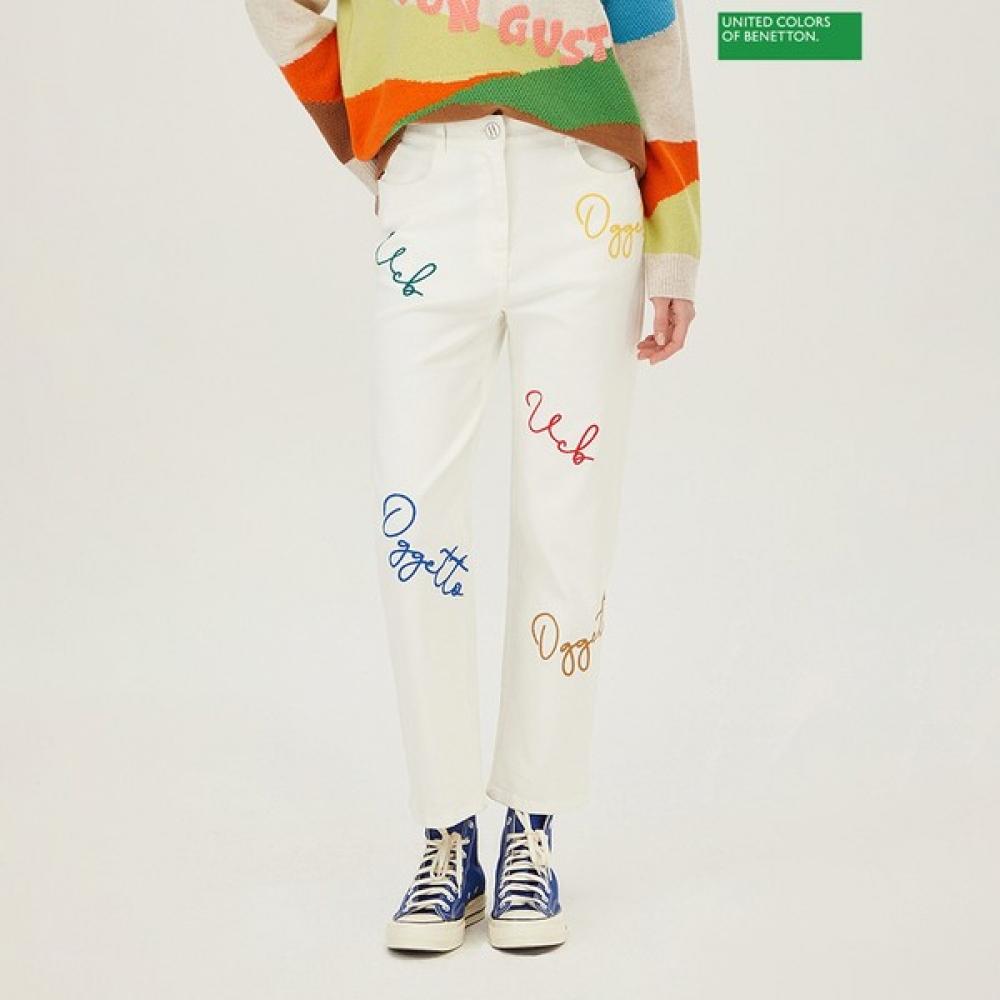 

[Benetton] Мешковатые джинсовые брюки Benetton с цветной вышивкой Badpa6511 WH_white/42