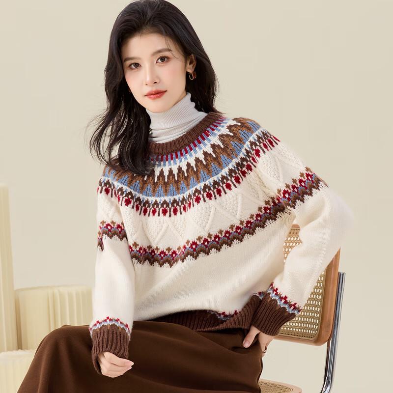 Golden Chrysanthemum Women's 100% Merino Wool Ethnic Sweater