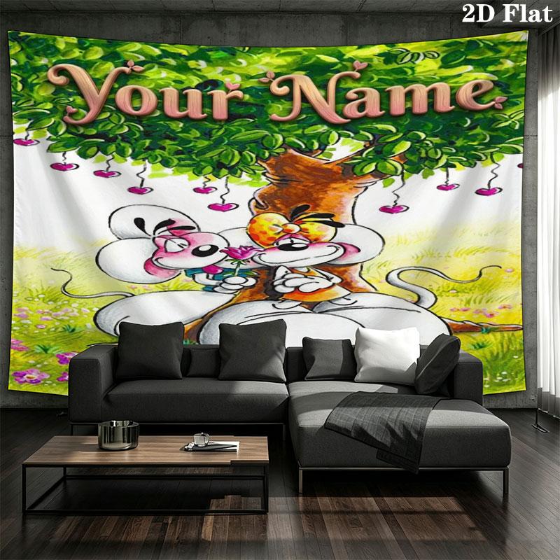 Diddl Custom Name Wall Tapestry Aesthetic Wall Hanging Printed Fabric Blanket Decorative Tapestries for Bedroom Living Room Home Decor