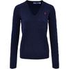Polo Sweter damski z dzianiny z dekoltem V i długim rękawem z logo 211971866-003