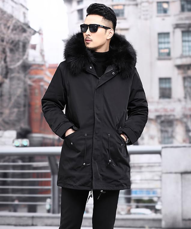 NOLCCTN Mod Brushed Cold Weather Jacket for Autumn and Solid Plus Warm and Military Outdoor Men's Coat, Padded, Fleece-Lined, Fur, Winter, Color,