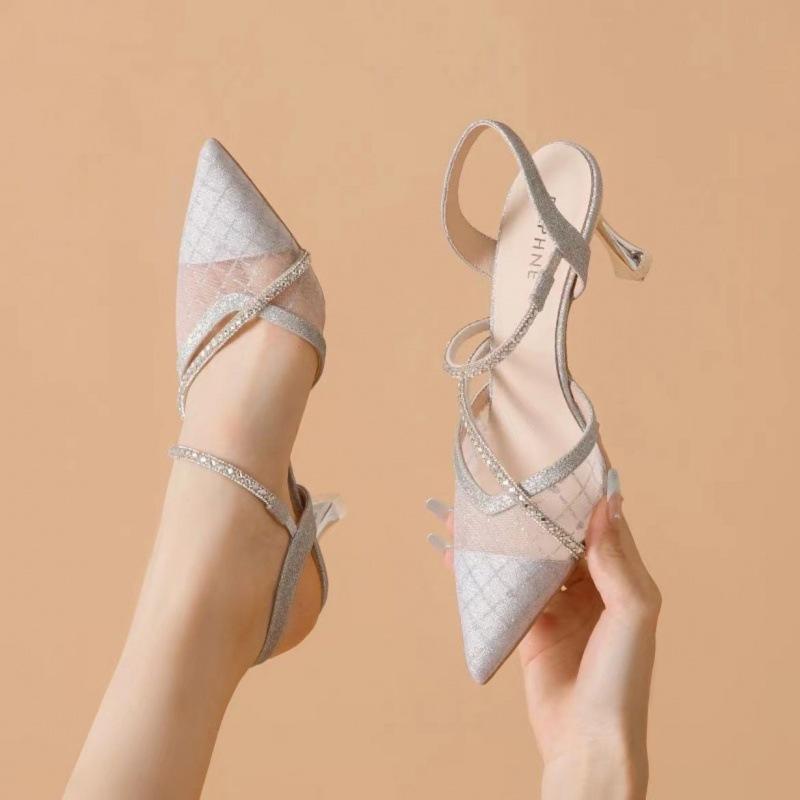 2025Women's Sandals Diamond Thin Heels Ladies Shoes Rhinestones Stiletto Pointed Toe For Party And Weddings Premium Low Price