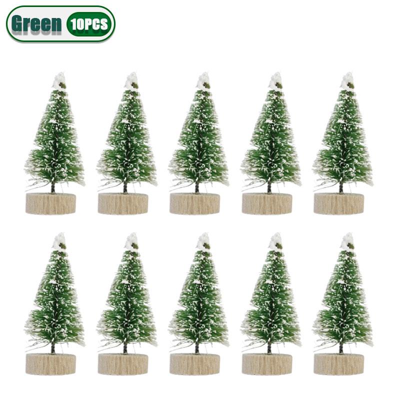 10-100PCS Mini Christmas Bottle Brush Trees Village Ornaments Plastic Trees with Wooden Base Miniature Xmas Tree Decorations Set