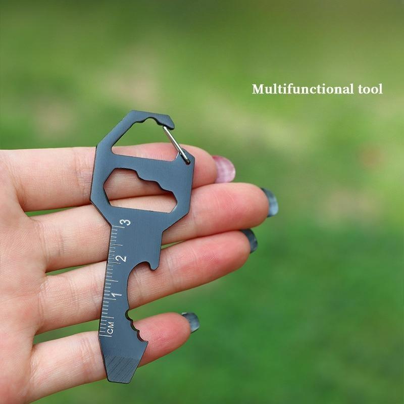 Multi-Use Stainless Steel EDC Keychain - Portable Outdoor Tool, 4-in-1 Bottle Opener/Wrench/Screwdriver/Ruler